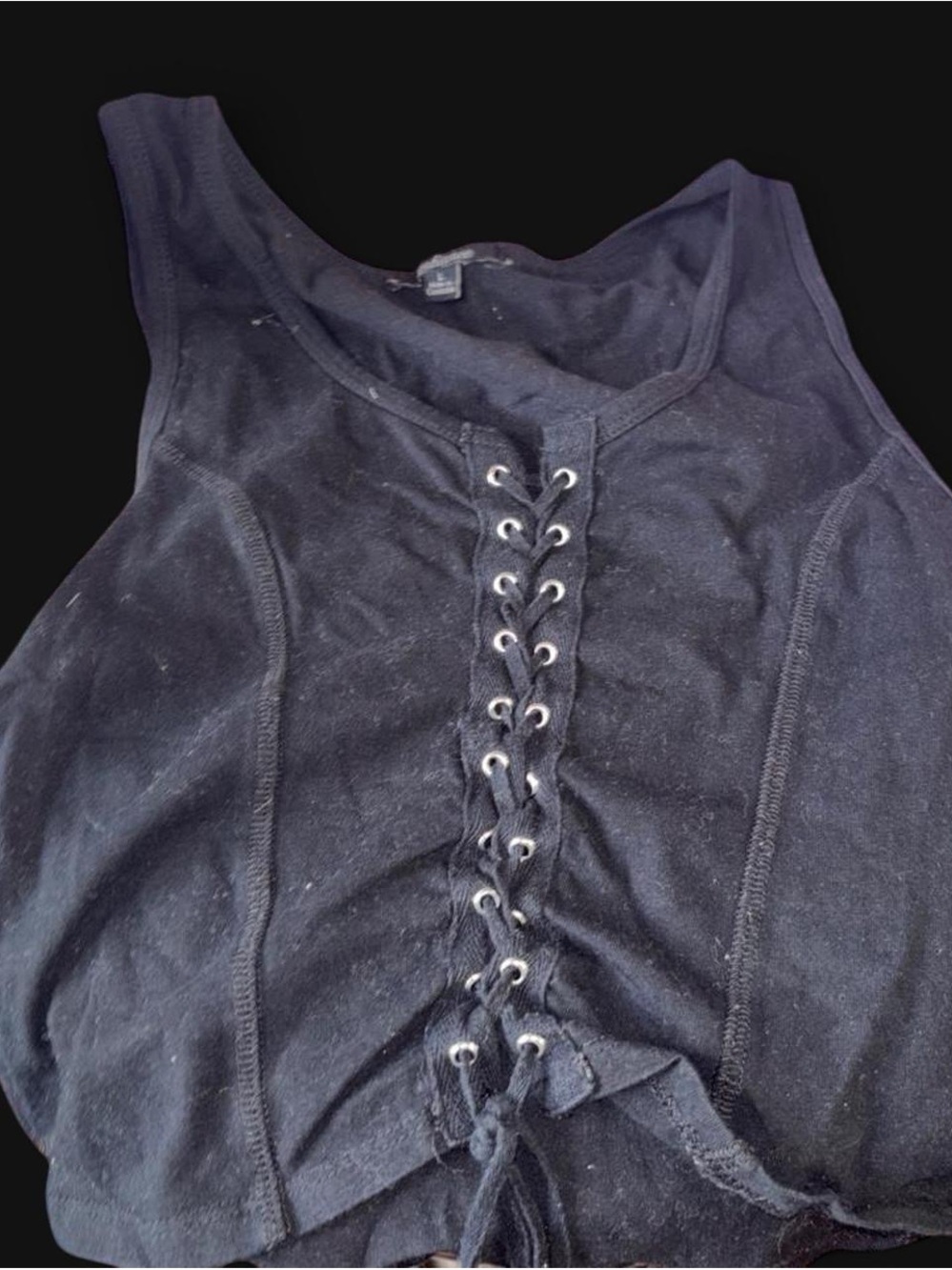 Ambiance Black Lace-Up Front Tank Top